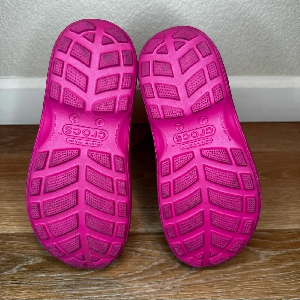 Crocs Big Kids Girls Size J2 Pink Outdoor Play Handle It Rain Boots
